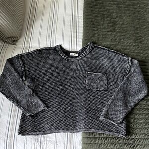 Casual Women's Charcoal Crewneck Sweater with Chest Pocket
